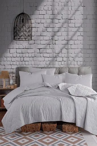 Set cuvertura de pat dubla 3 piese, L'essentiel Maison, Solid, Gri