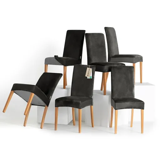 Restilo Husă pentru scaun Sento gri închis, 48 x 48 x 58 + 10 cm, set de 6 bucăți, gri închis