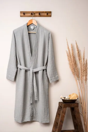 Halat de baie unisex, L'essentiel Maison, Kimono, Gri
