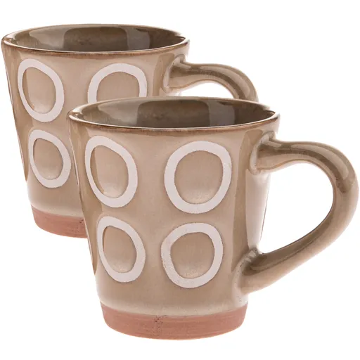 Set de 2 căni din ceramică Cercuri 100 ml, bej, bej