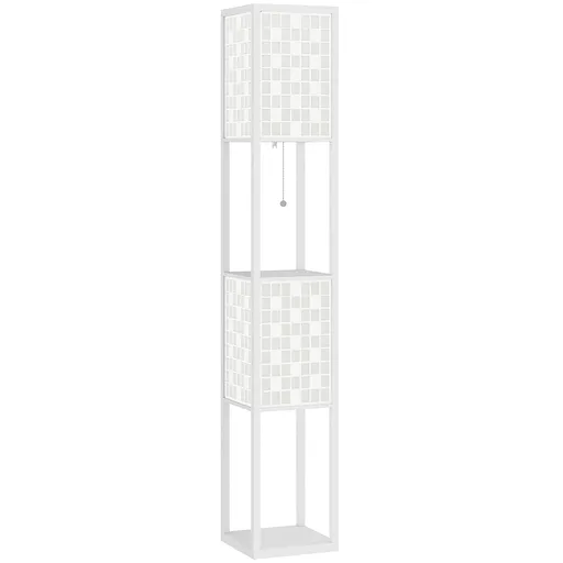 HOMCOM Lampă de podea, model tip plasă, rafturi în 2 niveluri, compatibilă cu diferite becuri, Alb | Aosom Romania
