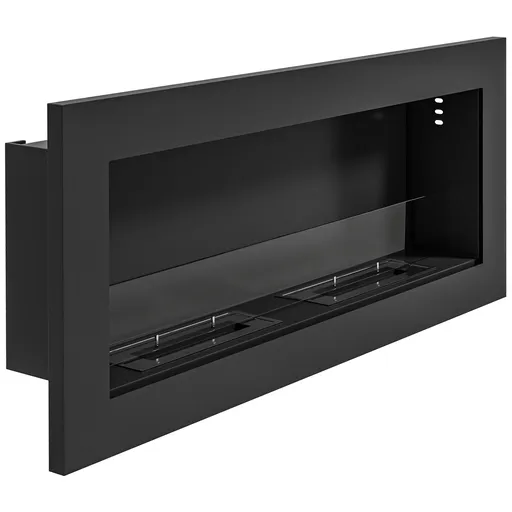 HOMCOM Șemineu Încorporabil pe Bioetanol din Oțel Inoxidabil, cu 2 Arzătoare de 0,85L, 90x15x40 cm, Negru | Aosom Romania