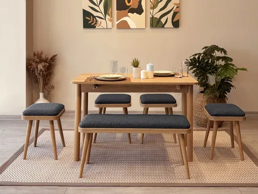 Set masa extensibila si scaune, Hanah Home, Vina Mini 06 1053, Stejar / Antracit