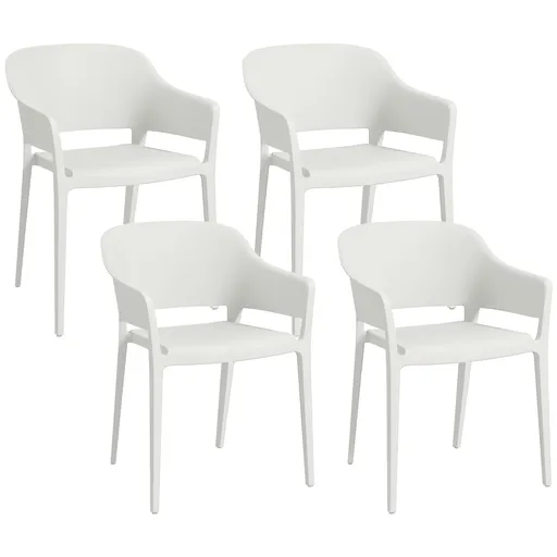Outsunny Set din 4 Scaune de Grădină, Scaune Stivuibile de Exterior cu Spătar Înalt și Cotiere, 56x54.5x77.5 cm, Alb | Aosom Romania
