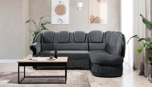 Coltar extensibil dreapta 3 locuri ELTAP, L-087, Lord, 243x180x112 cm, lemn/poliester, gri inchis/negru