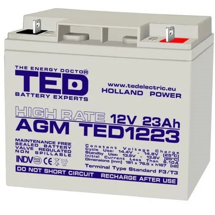 Acumulator AGM VRLA High Rate F3 / T3, 12V, 23Ah TED003348 T3