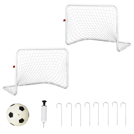 HOMCOM Set de 2 mini cage de fotbal pentru copil - minge, pompă, țăruși incluși - 78L x 46l x 56H cm - metal alb | Aosom Romania