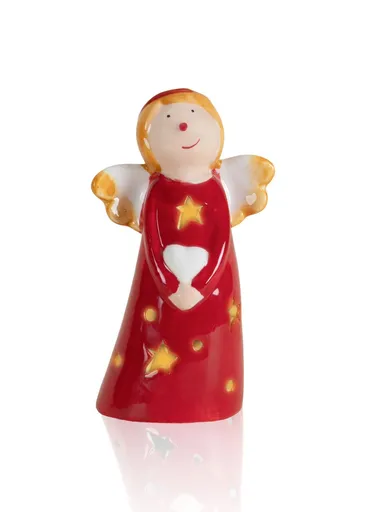 Decoratiune, SUS0164, 8x6x14 cm, Ceramica, Rosu/Alb