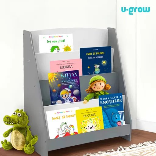 Raft depozitare carti U-Grow, 61x30x70 cm, MDF, gri