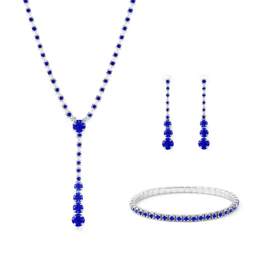 Troli Set de bijuterii strălucitoare cu cristale albastre (colier, brățară, cercei)