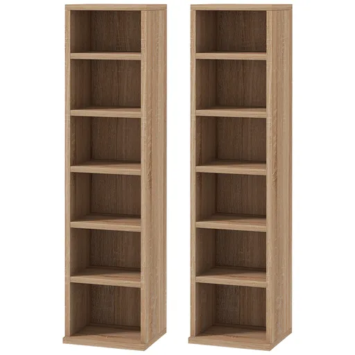 HOMCOM Set de 2 Biblioteci cu 12 Rafturi pentru 204 CD-uri/DVD-uri, Bibliotecă Coloană, 21x22,5x88,5 cm, Lemn Natural | Aosom Romania