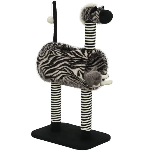 PawHut Copac zgâriat în design zebra, 1 tunel pentru pisici, 3 stâlpi de zgâriat 48,5 cm x 35 cm x 93 cm, Negru + Alb | Aosom Romania