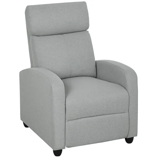 HOMCOM Fotoliu relaxant, reglabil 135°, suport extensibil pentru picioare, căptușeli, poliester de in, Gri deschis | Aosom Romania