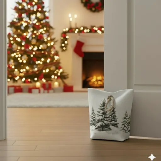 Stopper de ușă de Crăciun Peisaj de iarnă, 22 x 23cm