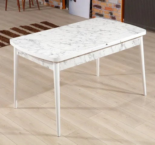 Masa extensibila, Hanah Home, Carrara, 132x79x76.5 cm, Alb/Gri