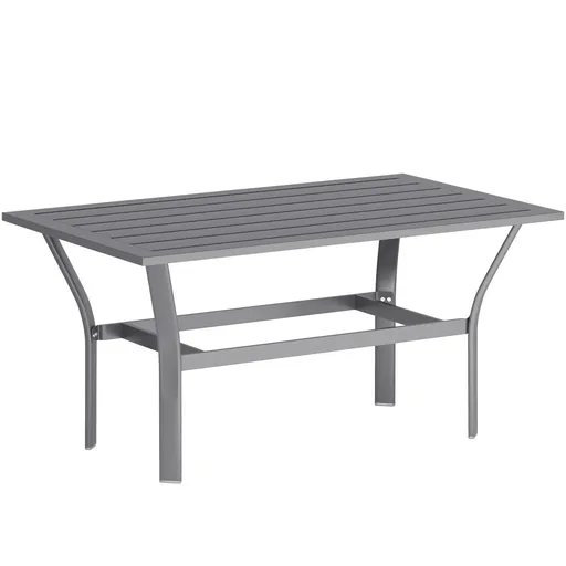 Outsunny Măsuță laterală din metal masă de balcon cu design cu lamele rezistentă la intemperii masă de cafea pentru grădină 91,5 x 55 x 45 cm Gri înch