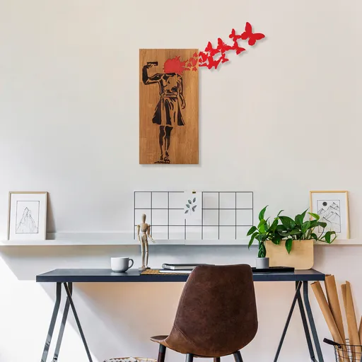 Decoratiune de perete, Banksy, 99 x 34 cm, Nuc / Negru