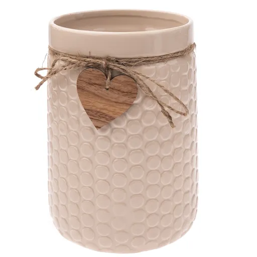 Vază ceramică Wood heart bej, 14 x 20 cm, bej