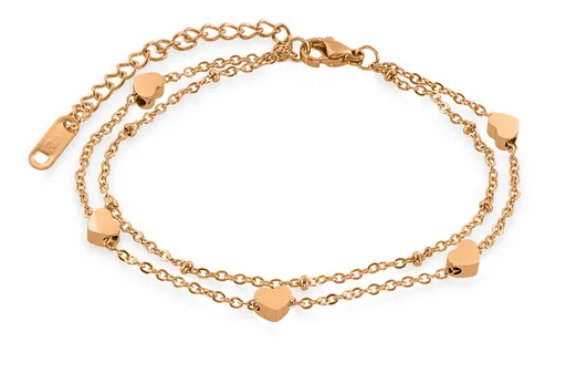 Troli Brățară bronz dublă cu inimioare Heart Rose Gold