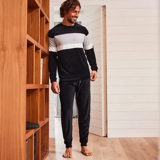 Pijamale din catifea cu dungi colorate