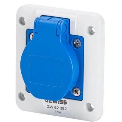 Priza industriala Gewiss GW62392, 2P+E, 16A, 200-250V 50/60HZ, 85X75, albastru, cablaj cu surub, IP54