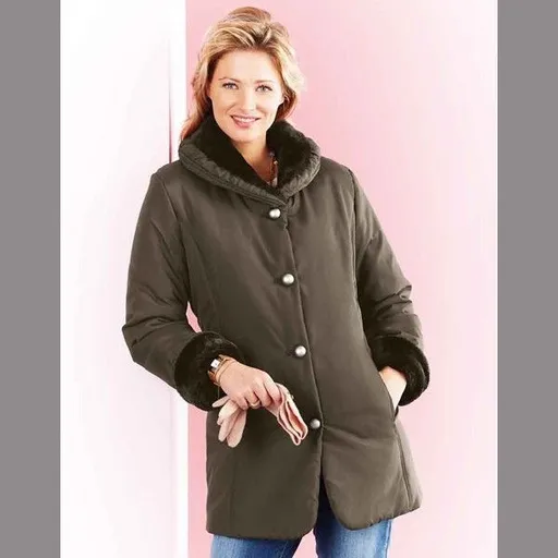 Palton cu guler de blană artificială