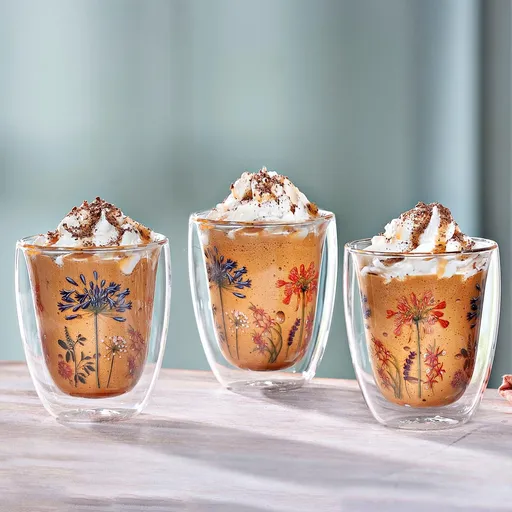 Borcane cu pereți dubli Flori, set de 3