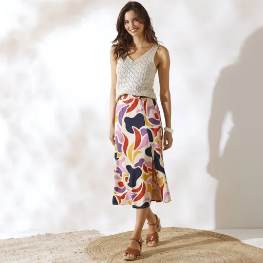 Fustă lungă cu imprimeu și crăpătură în față