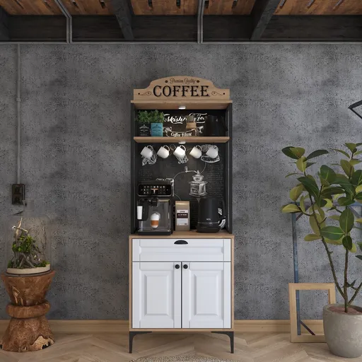 Dulap multifunctional, Hanah Home, JE157, 70x186.4x40 cm, Nuc/Alb