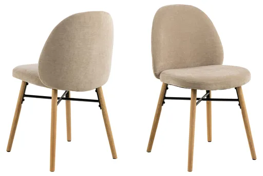 Scaun Sophia, Actona, 54x46x82.5 cm, tesatura Chenille/lemn de stejar, bej