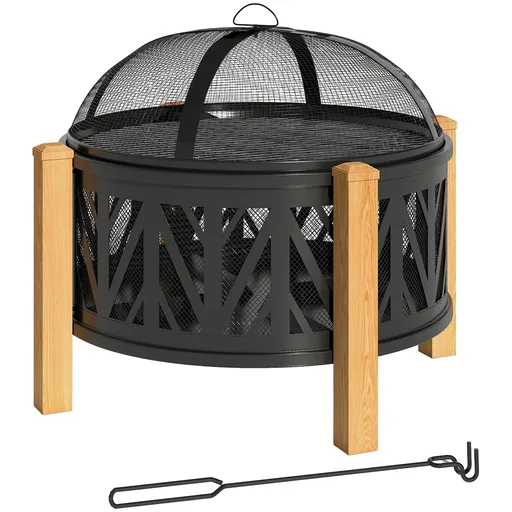 Outsunny Cuva pentru foc 2-in-1 Ø75 x 58 cm Vatră cu protecție la scântei Cârlig de întreținere Grătar Negru | Aosom Romania