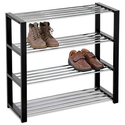 Raft pentru pantofi 4 niveluri negru/crom, 81x 30 x 73 cm, negru, 4 etaje