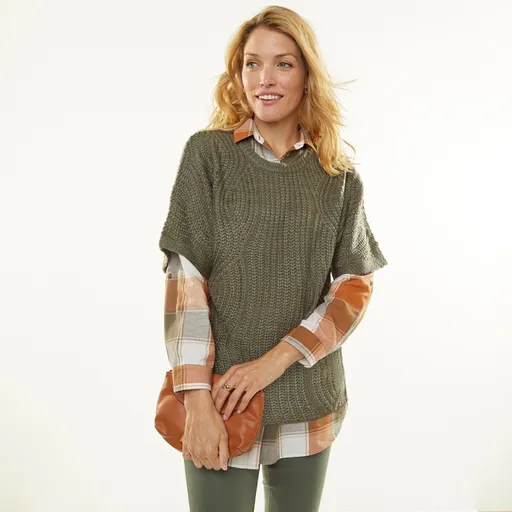 Pulover Poncho cu mâneci la cot