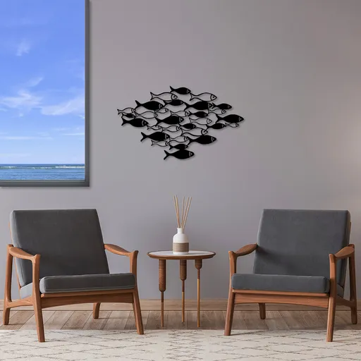 Decoratiune de perete, Fishes, Dimensiune: 41 x 70 cm, Negru
