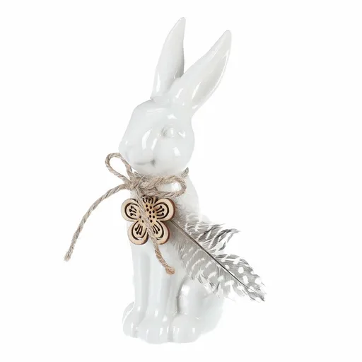 Decorațiune ceramică Iepure, alb, 7 x 15 x 5 cm