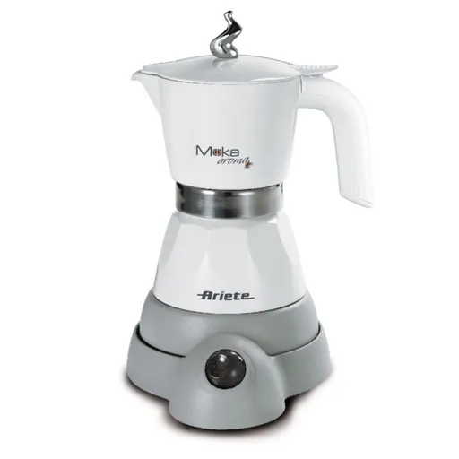 Cafetiera electrica Ariete MOKA AROMA 1358/10, 400W, 4 cesti, Utilizare fara fir, Baza rotativa la 360°, Alb