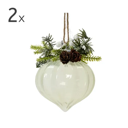 Set 2 globuri Ornament White Mint V1, Decoris, 8 cm, sticla, multicolor