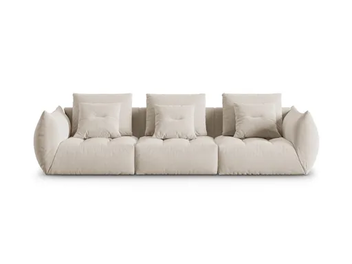 Canapea modulara 4 locuri, Bloom-184, Micadoni Home, 332x106x95 cm, catifea, ecru