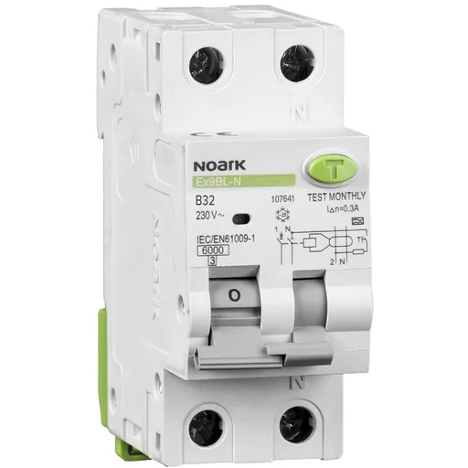 Intrerupator automat diferential RCBO Ex9BL-N 1P+N 32A/30mA curba B tip A Noark 107641