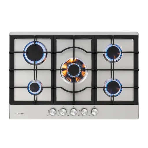Klarstein Ignito 5 Zonen, plită pe gaz, 5 arzătoare Sabaf, oțel inoxidabil, argintiu