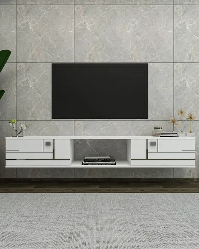 Comoda TV, Hanah Home, Aredam, 150x25.6x29.6 cm, Alb / Argintiu