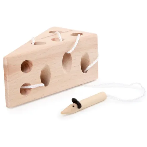 Small foot Threading Game Cheese and Mouse jucărie cu activități din lemn 3 y+ 2 buc