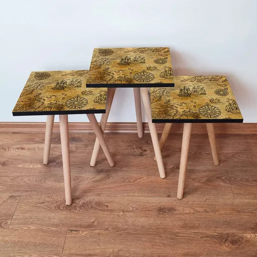 Set masute 3 piese, Hanah Home, 3Shp145, Camel/Maro