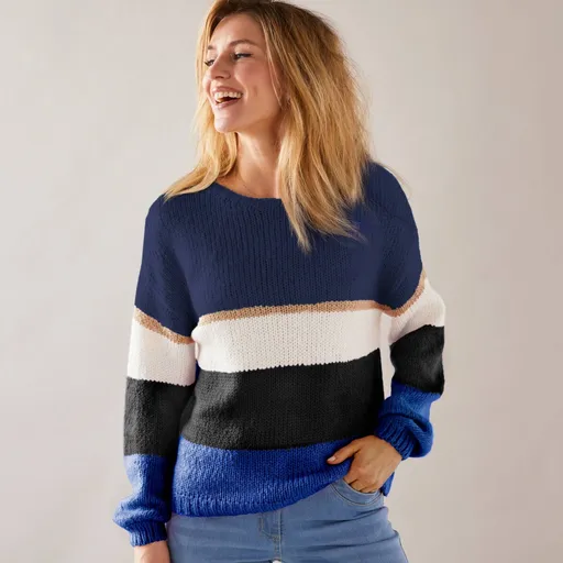 Pulover cu guler rotund și dungi