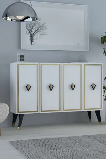 Consola, Hanah Home, 8176KM-32, 120x80x29.6 cm, PAL , Alb / Negru / Auriu