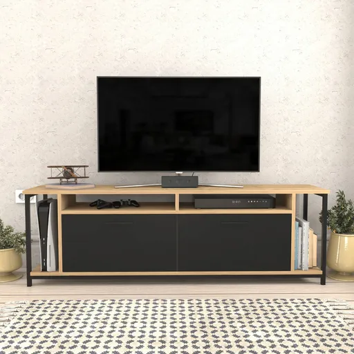 Comoda TV, Hanah Home, Omar, 160x35x50.8 cm, Stejar / Negru