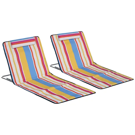 Outsunny Set 2 Șezlonguri de Plajă cu Spătar Reglabil pe 5 Niveluri, Tetieră și Geantă de Transport, 124x53x35-45 cm, Multicolor | Aosom Romania
