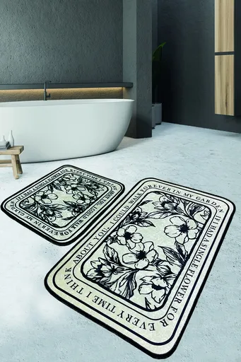 Set covorase de baie, L'essentiel Maison, Singleflo, Poliester, Crem/Negru