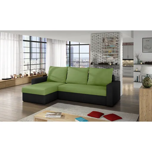 Coltar extensibil reversibil 3 locuri ELTAP, Livio, 237x150x72 cm, lemn/poliester, verde/negru