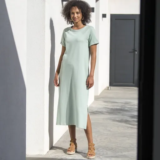 Rochie midi evazată cu tăietură